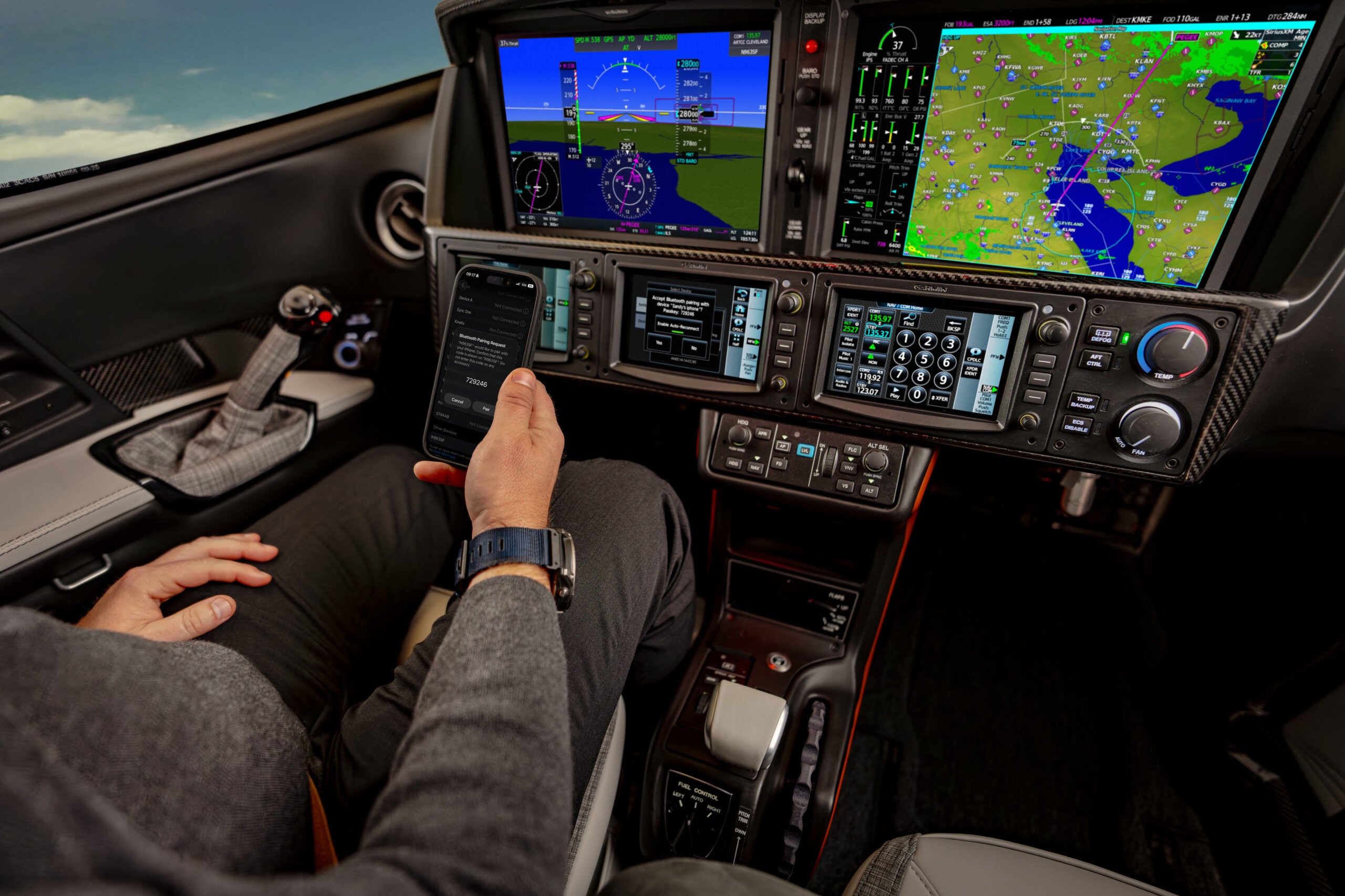Perspective+ Touch flight deck in Vision Jet with a iPhone