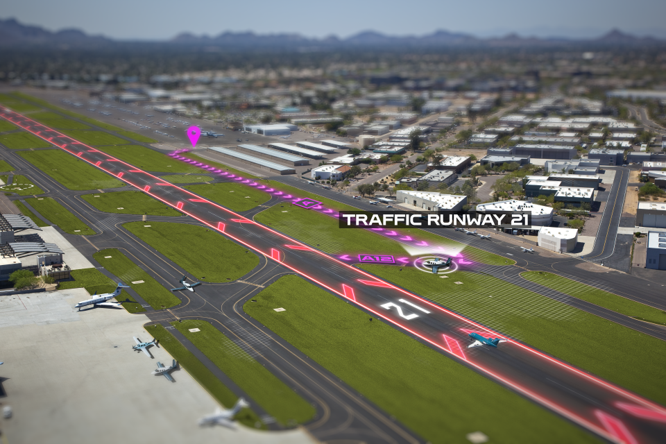 Vision Jet on runway featuring Runway Occupancy Awareness 