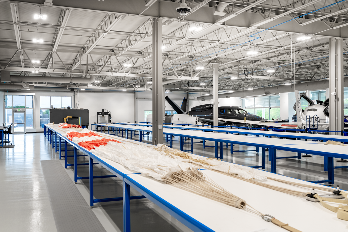 cirrus parachute on long table in the cirrus talent center